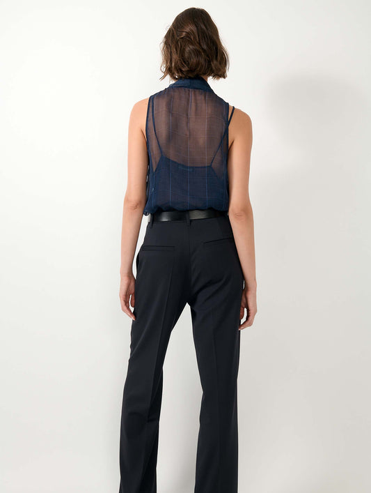 Top en georgette de soie Prince de Galles navy