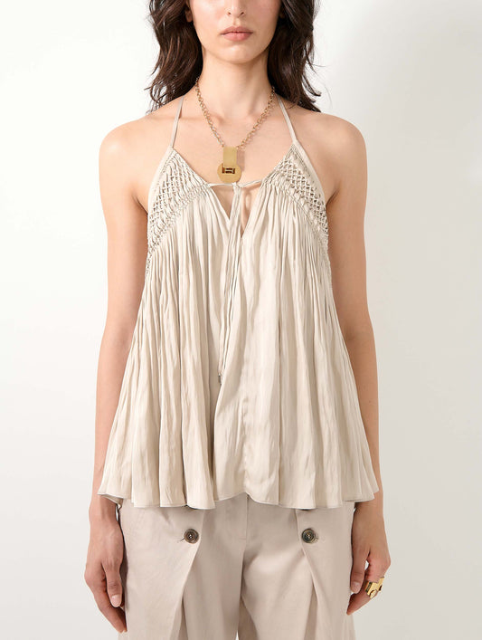 Champagne Angel Skin draped smocked top