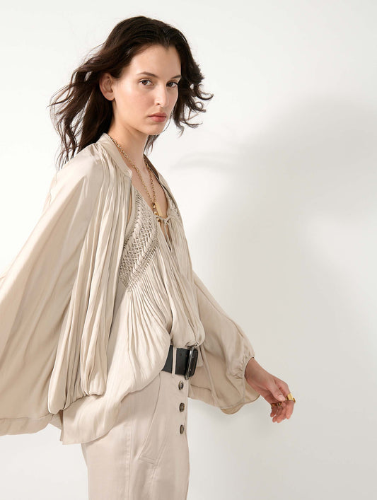 Champagne Angel Skin draped smocked top