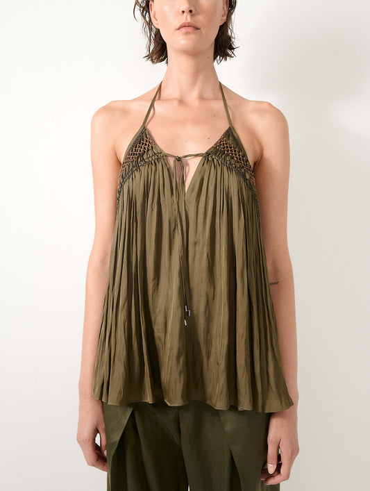 Khaki Angel Skin draped smocked top