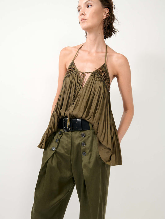 Khaki Angel Skin draped smocked top