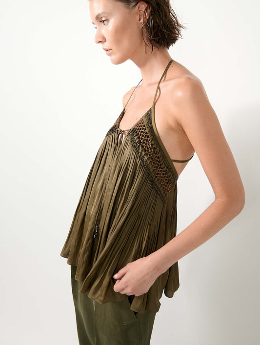 Khaki Angel Skin draped smocked top