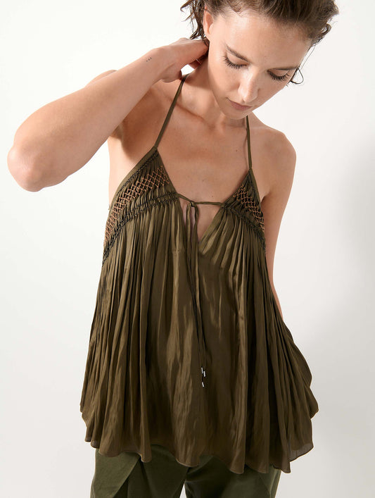 Khaki Angel Skin draped smocked top
