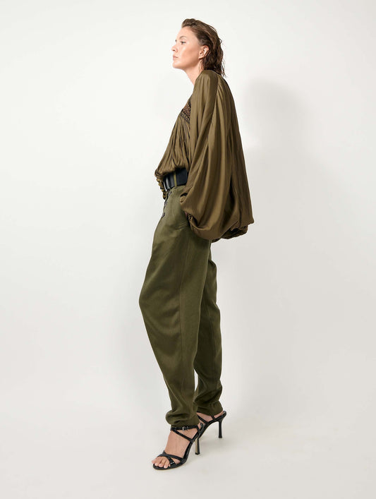 Khaki Angel Skin draped smocked top
