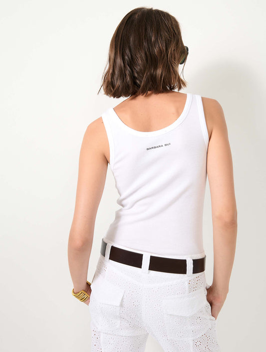 White ribbed jersey tank top
