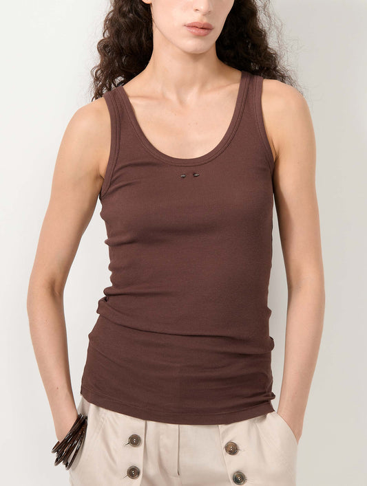 Brown ribbed jersey tank top