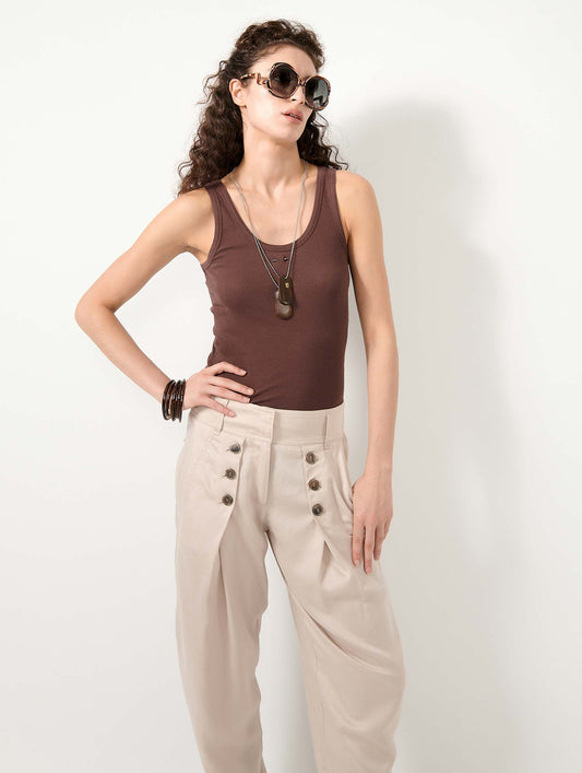 Brown ribbed jersey tank top