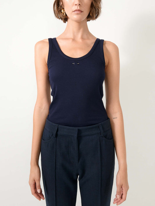 Navy ribbed jersey tank top