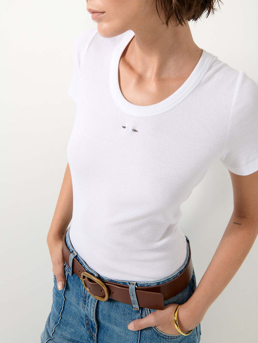 White ribbed jersey t-shirt