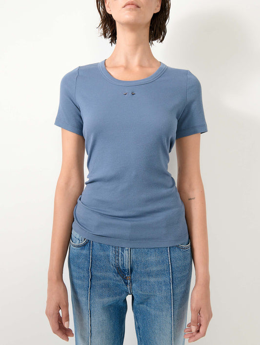 Denim blue ribbed jersey t-shirt