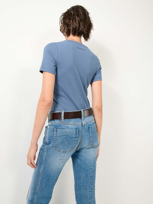 Denim blue ribbed jersey t-shirt