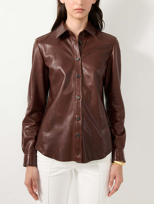 Chemise en cuir plongé marron