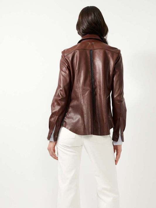 Chemise en cuir plongé marron