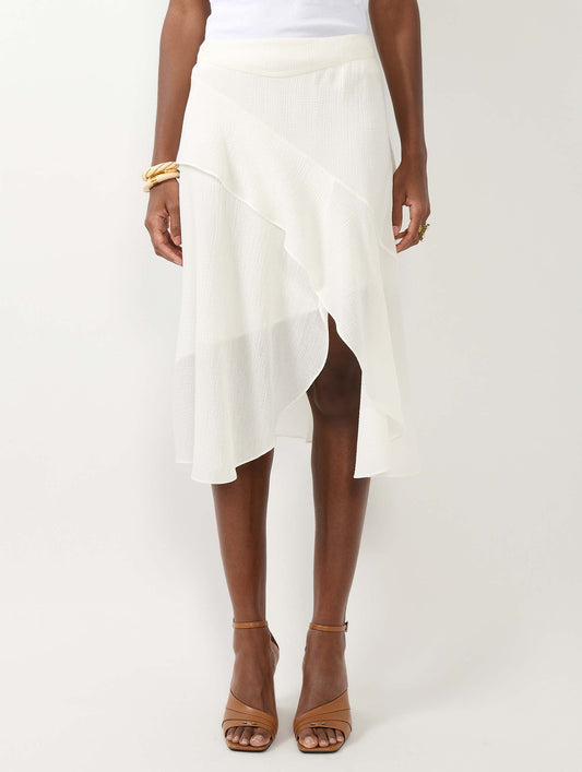 White asymmetrical crepon skirt
