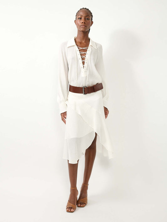 White asymmetrical crepon skirt
