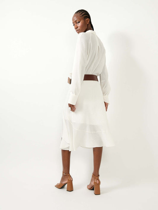 White asymmetrical crepon skirt