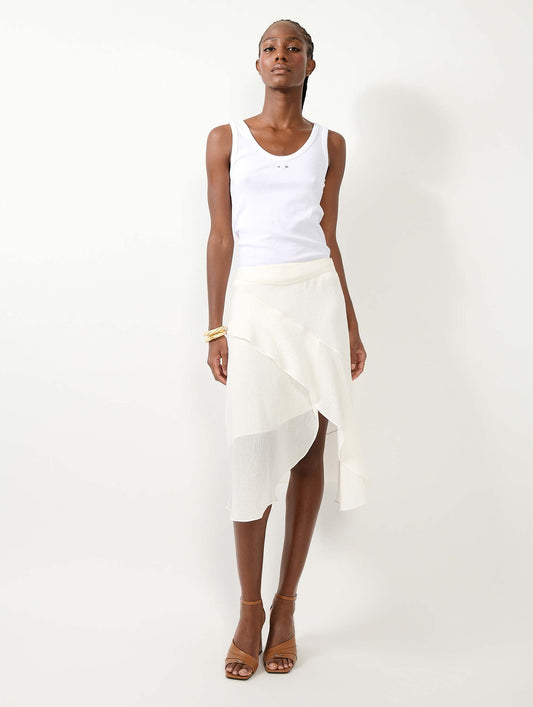 White asymmetrical crepon skirt