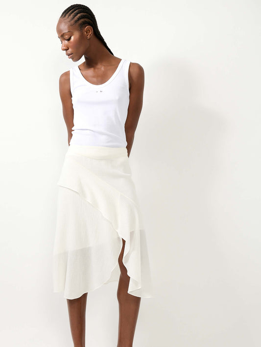 White asymmetrical crepon skirt