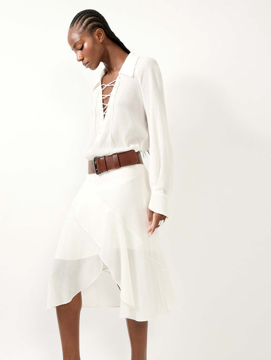 White asymmetrical crepon skirt