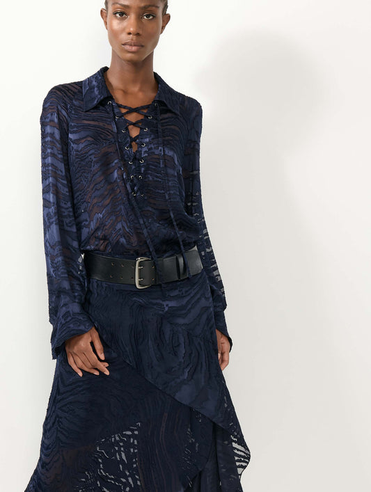 Blouse en satin dévoré navy