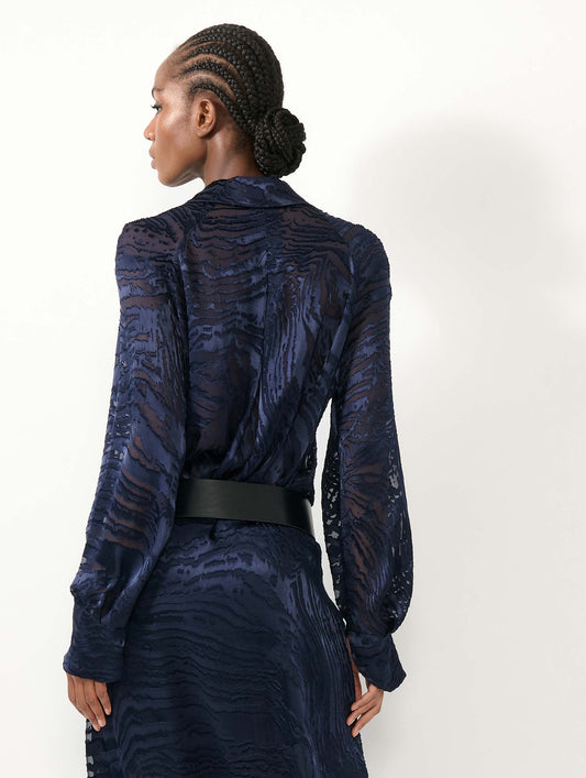 Blouse en satin dévoré navy