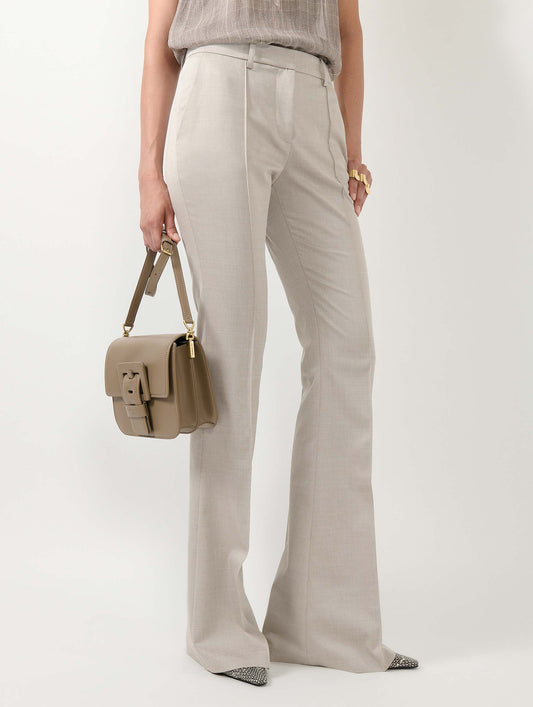 Greige cotton and wool gabardine bootcut trousers