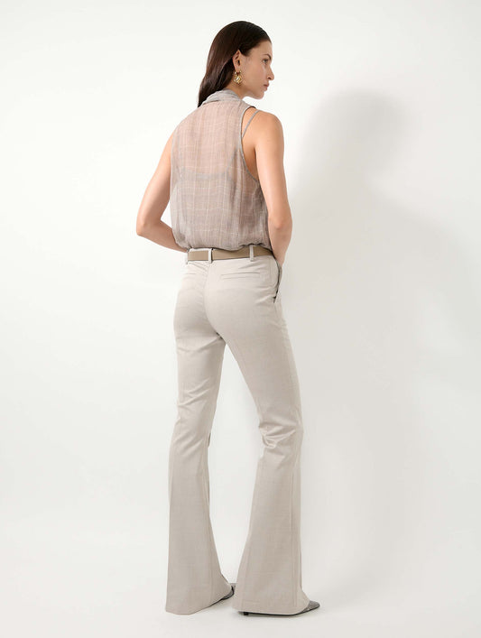 Greige cotton and wool gabardine bootcut trousers