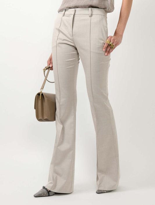 Greige cotton and wool gabardine bootcut trousers
