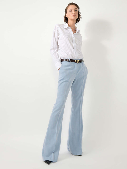 Sky blue herringbone crepe bootcut trousers