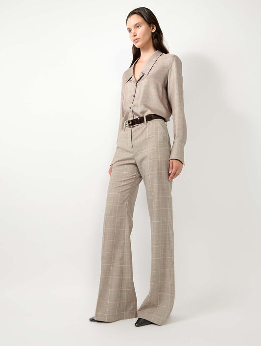 Sand Prince of Wales check flare trousers