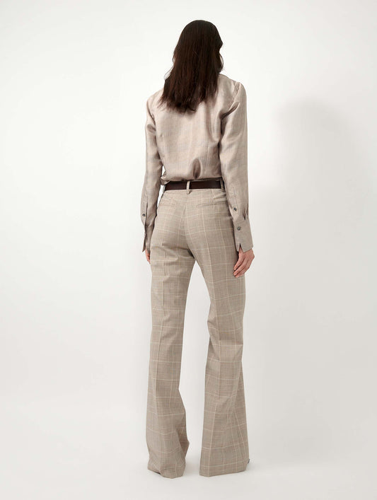 Sand Prince of Wales check flare trousers