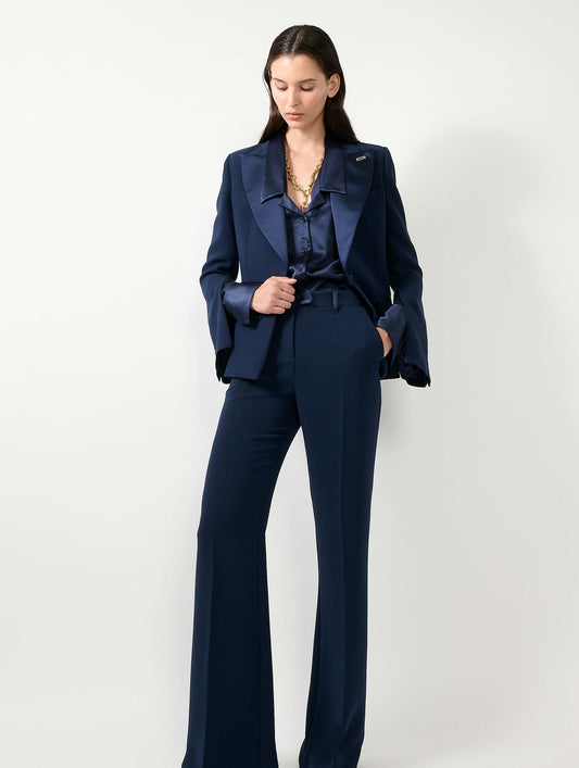 Pantalon flare en crêpe navy