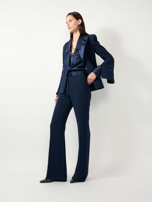 Pantalon flare en crêpe navy