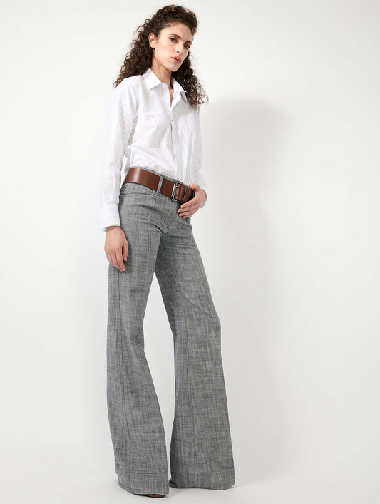 Pantalon flare en sergé de coton gris