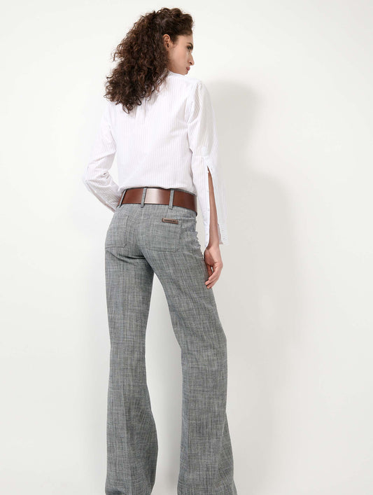 Pantalon flare en sergé de coton gris