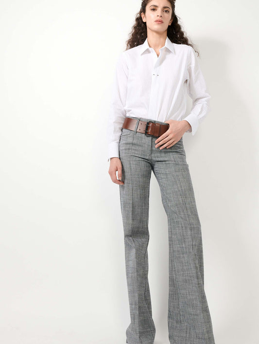 Pantalon flare en sergé de coton gris