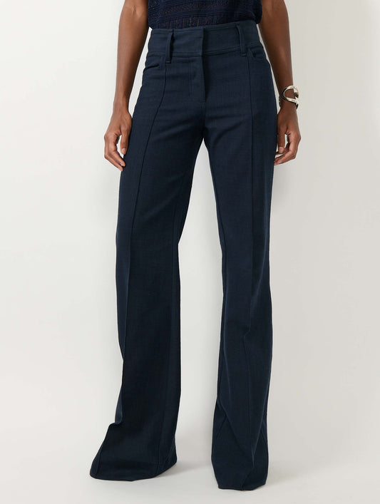Pantalon flare en sergé de coton navy