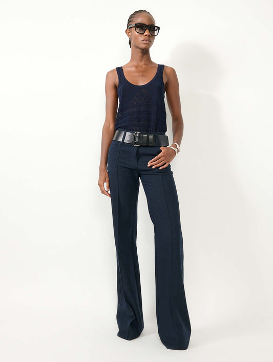 Pantalon flare en sergé de coton navy