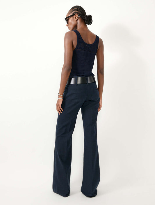 Pantalon flare en sergé de coton navy