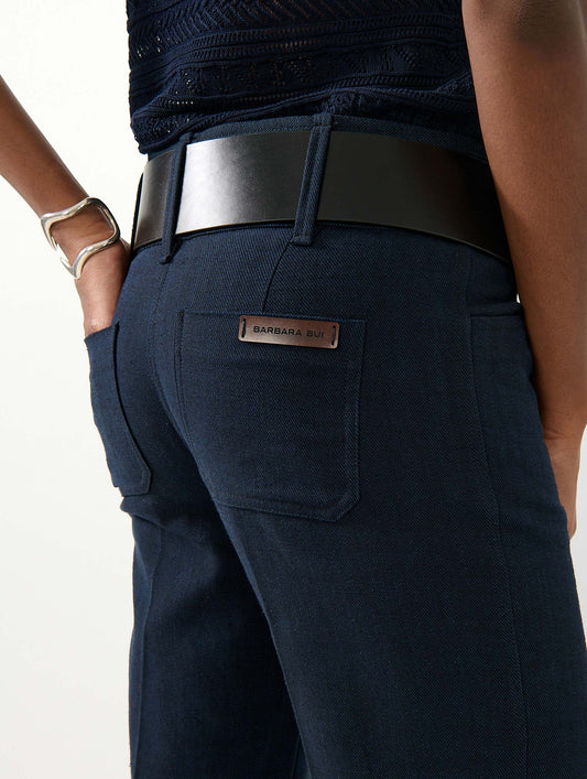 Pantalon flare en sergé de coton navy