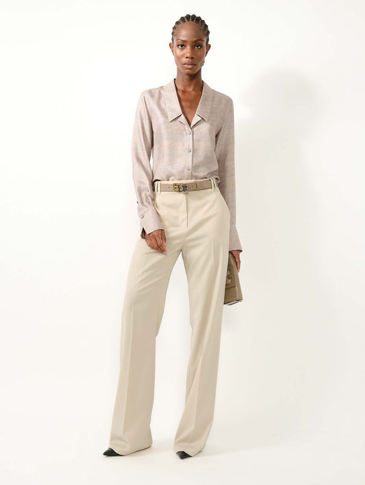 Sand wool gabardine high waist trousers