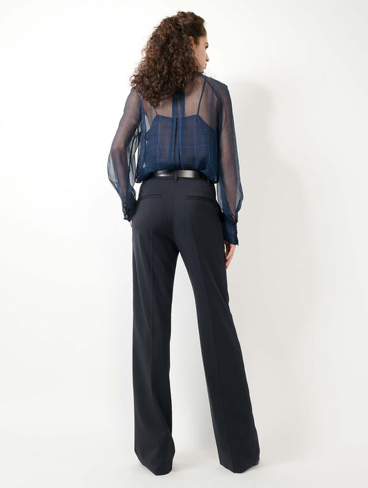 Pantalon taille haute en gabardine de laine navy
