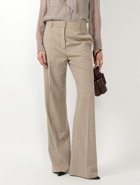 Sand tennis pinstripe wide leg trousers
