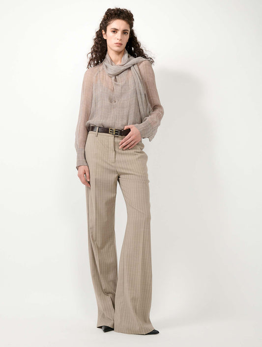 Sand tennis pinstripe wide leg trousers