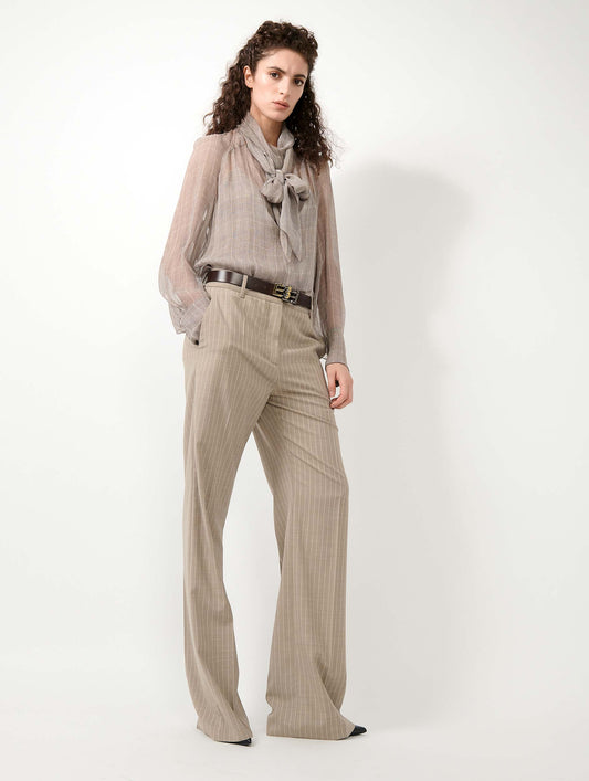 Sand tennis pinstripe wide leg trousers