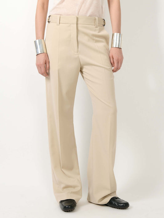 Sand wool gabardine wide leg trousers