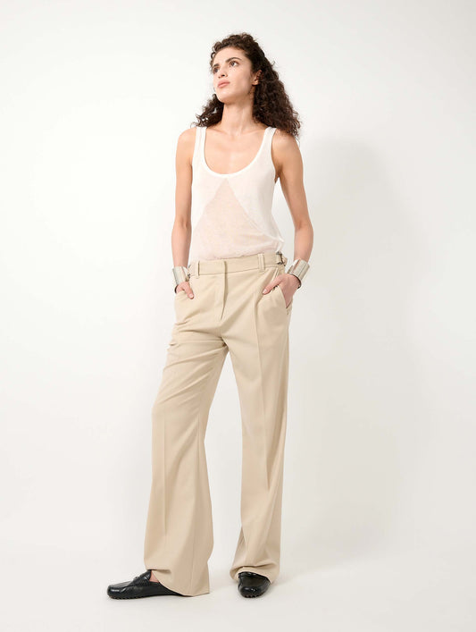 Sand wool gabardine wide leg trousers