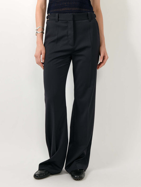 Pantalon taille basse en gabardine de laine navy