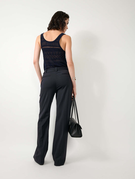 Pantalon taille basse en gabardine de laine navy