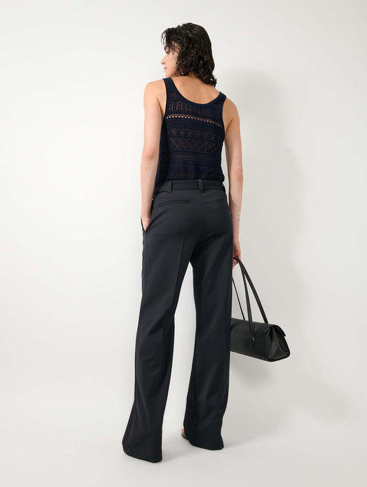 Pantalon taille basse en gabardine de laine navy